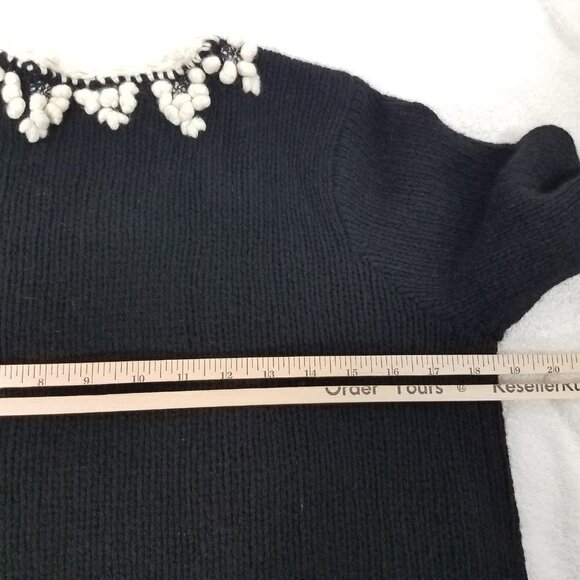 Neiman Marcus Women's S Hand Knit Cashmere Cardigan Sweater Black / Ivory - Picture 9 of 11